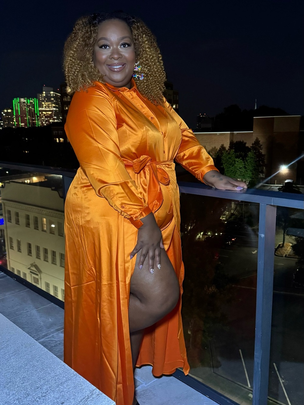 Vibrant Orange Satin Button-Front Maxi Dress
Patrick Starr - Picture 3 of 3